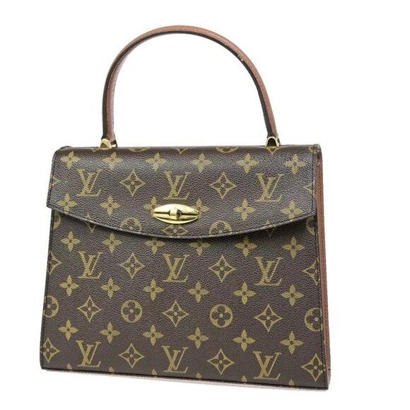 LOUIS VUITTON LV Logo Malesherbes Hand Bag Monogram Leather Brown - Picture 1 of 16